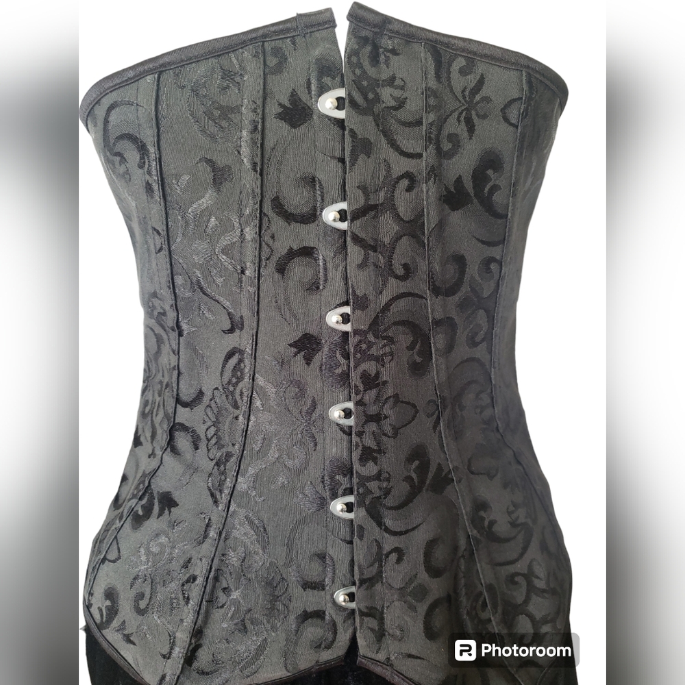 Women's Black Jacquard Strapless Lace-Up Back Bustier Corset Top Size M - Picture 3 of 17